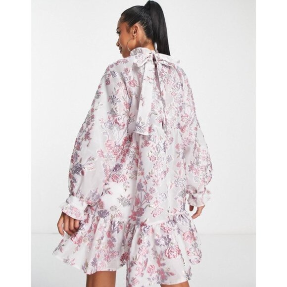 ASOS Petite pephem tie neck mini dress in floral - Picture 3 of 8